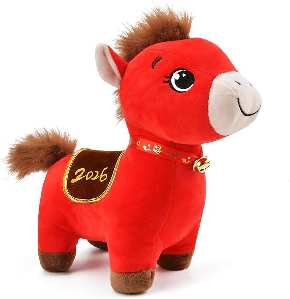 2026 Year of The Red Horse Plush Toy Zodiac Horse Plushies, 9.8in Chinese New Year Decorations, Lucky Mascot Dolls for Home Office Tabletop Spring Festival Gifts1PCS (Good Luck)