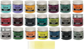 Tim Holtz Ranger Embossing Glaze Bundle - 21 Favorites Color Collection Distress Embossing Glaze Jars - with Trebbies Detail Sticks