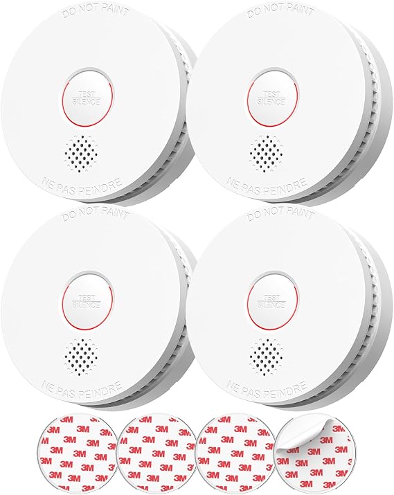 SITERLINK Smoke Detectors with 9V Replaceable Battery GS509A 4 Pack | Photoelectric Sensor Smoke Alarms with Test-Silence Button,Fire Detectors for Home,House