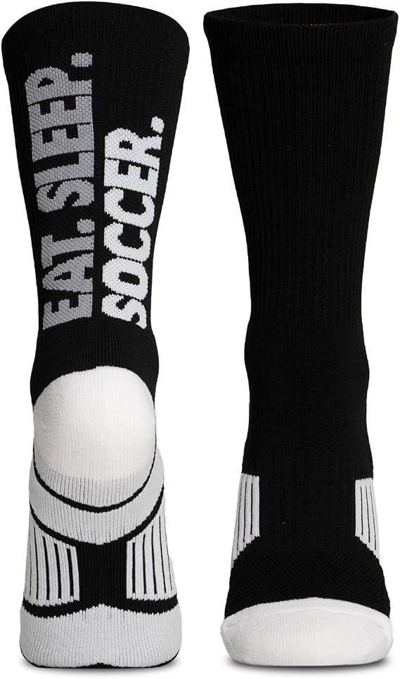 ChalkTalkSPORTS Soccer Socks - Cushioned Mid-Calf Crew - Eat Sleep Soccer