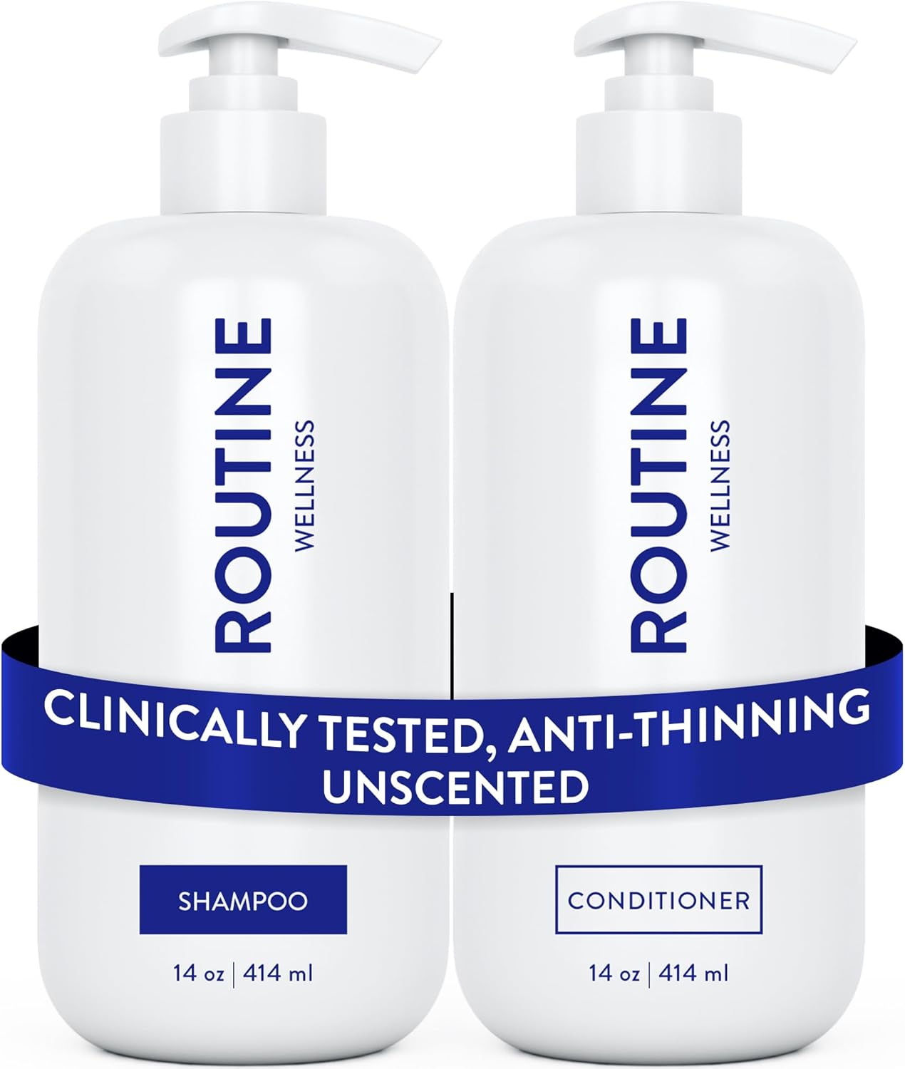 Routine Wellness Anti-Thinning Shampoo and Conditioner Set for Thinning Hair - Biotin DHT Blocker Women & Men - Color Safe Shampoo for Hair Loss & Healthier Growth Pack of 2 Unscented