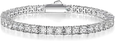 MDFUN Tennis Bracelet for Women and Men 18K White Gold Plated 4mm Cubic Zirconia CZ Bracelet, Size 6-8.5 inches