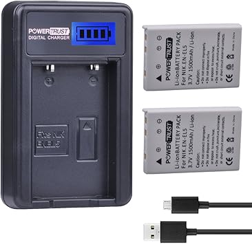 2 Pack EN-EL5 Camera Battery and LCD USB Charger for Nikon Coolpix P530 P520 P510 P100 P500 P6000 P5100 P5000 P80 P90
