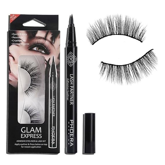 AquaPurity PHOERA 9D Synthetic Mink Lashes & Adhesive Eyeliner Kit Reusable up-to 30 times Self-Adhesive Magic Eyeliner Pen With Waterproof No Glue Needed Lashes Set (NEW YORK)