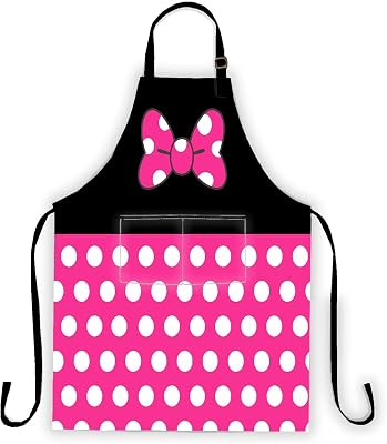Cartoon Mouse Apron, Polka Dots Aprons for Cute Girl Women Cooking Kitchen Aprons Adjustable Neck Strap with 2 Pockets