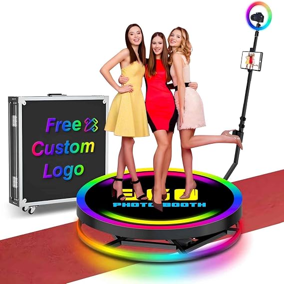 360 Photo Booth Machine 80cm/31.6“ with Flight Case, APP Remote Control 360 Photo Booth RBG Light and Rotating with Free Logo Customization, Automatic Spin 360 Camera Booth for 1-4 People