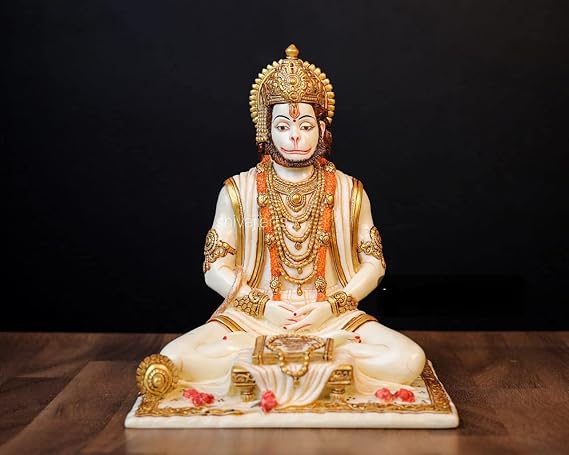 Hanuman Statue Cultured Marble 8Inch Medium Size White Color Pack of 1