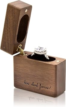 MUUJEE How About Forever - Engraved Wooden Proposal Ring Box, Ring Bearer Box for Wedding Ceremony, Engagement Photo Decor Idea