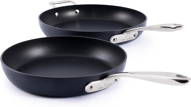 All-Clad HA1 Expert Hard Anodized Nonstick Frying Pan Set, 2-Piece 10" & 12" Skillet Set, Dishwasher-Safe, Oven-Safe Up to 500F Compatible with All Stovetops (Gas, Electric & Induction) - Black