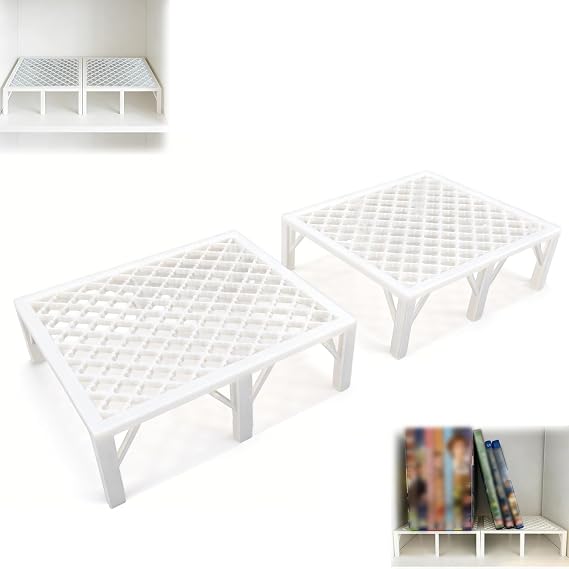 2-Pack Shelf Riser Compatible with IKEA KALLAX Insert, Heavy Duty Metal Book Riser for Manga & DVD Display, No-Sag Reinforced Shelf Step Stand to Maximize Cube Storage Space Moroccan Style