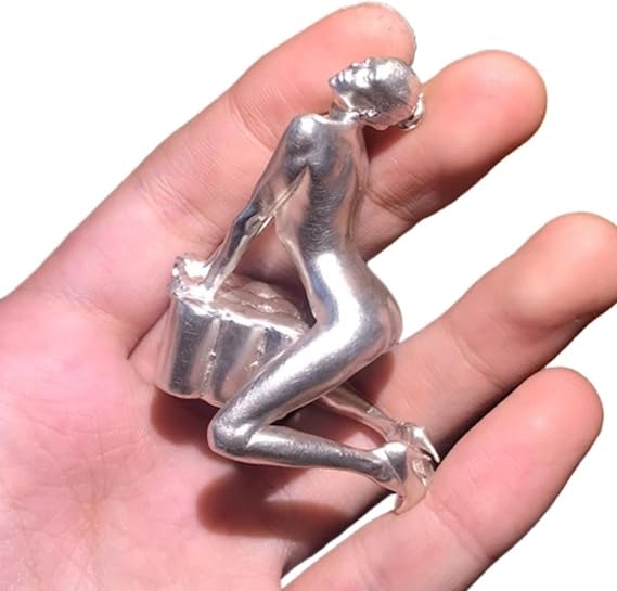 Silver Metal Kneeling Posture Nude Female Beautiful Miniature Statue,Alloy Nude Woman Sculpture Figurines Body Art Crafts Desktop Ornaments Home Car Decoration Men Collect Gifts