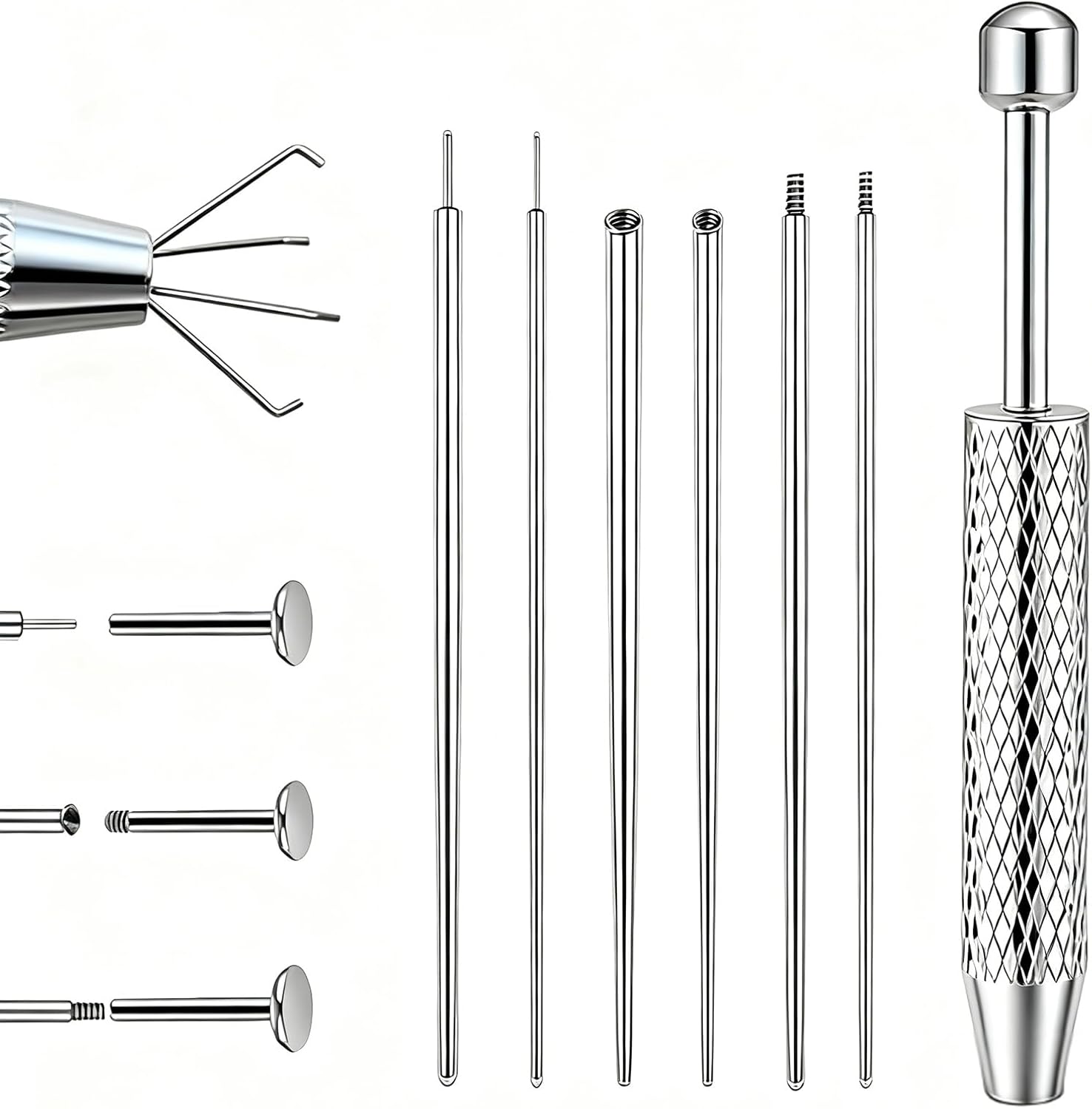 7 Pcs Piercing Ball Grabber and Opener Set, Piercing Taper Insertion Tool, Piercing Tools to Change Jewellery, 16G 18G Compatible Stainless Steel Flat Back Earring Applicator Tool for Ears Nose Lip