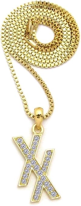 Mens ICED Out Hip HOP Cubic Zirconia CZ Gold MGK XX Pendant Box, Rope, Cuban Chain Necklace (Box Chain)