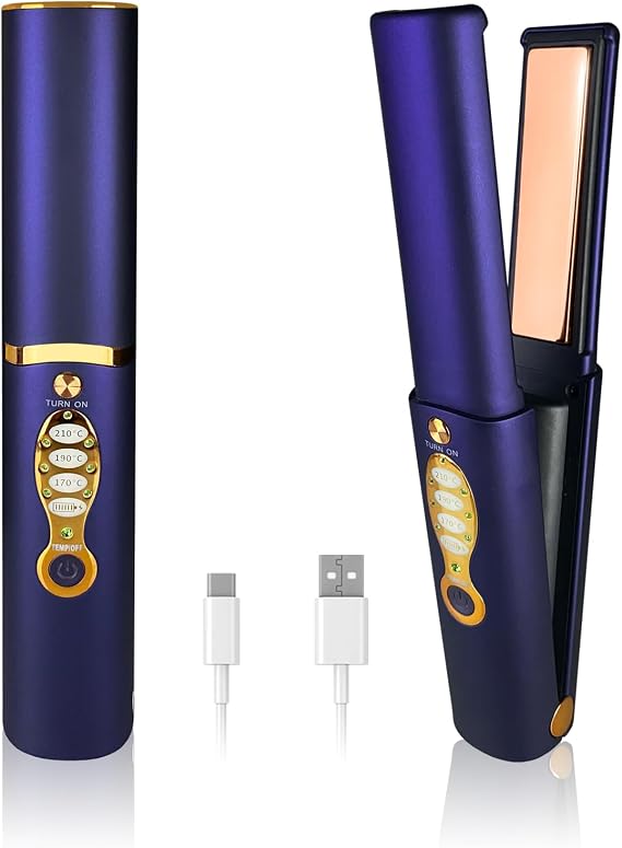 Cordless Hair Straighteners 5000 mAh Long Range Titanium Portable Flat Iron Wireless Mini Hair Straightener 2 in 1 for Straightening and Curling Travel Straightener max. 210C/410F Heats Up in Seconds