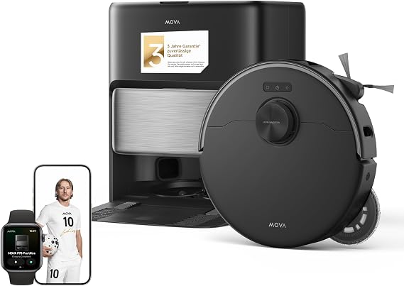 MOVA P70 Pro Ultra Saugroboter 30.000Pa Saugkraft Schwarz 260 U/min Wischmoppmotor mit 12N Anpressdruck 100 °C PTC-JetSpray-Trocknungsbrett 1h Wischmopptrocknung