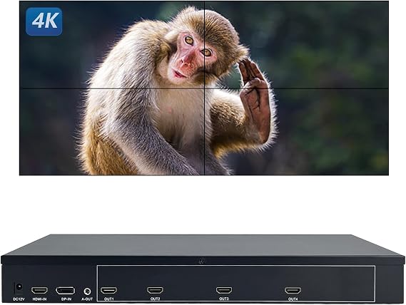 ICUIXIAN HDMI Video Wall Controller 2x2 4K60Hz HDMI2.0-HDCP2.2 with 11 Splicing Mode, 4 tv Video Wall Controller 180 Rotation, Edge Fusion, 2x2 Video Wall Processor 4 tv Screens into 1 Wall Display