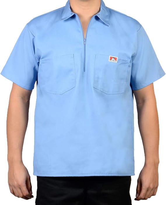 Ben Davis Short Sleeve 1/2 Zip Shirt Solid Color (Light Blue, Large)