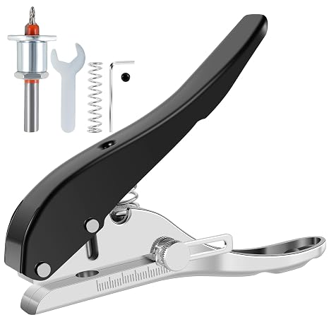 Single Hole Punch, 5/16 Inch Heavy Duty Hole Puncher, Adjustable Depth Screw Cover Hole Punch, Edge Banding Punching Pliers with Countersink Drill Bit for Paper Cards, Hard Film, Thin Wood
