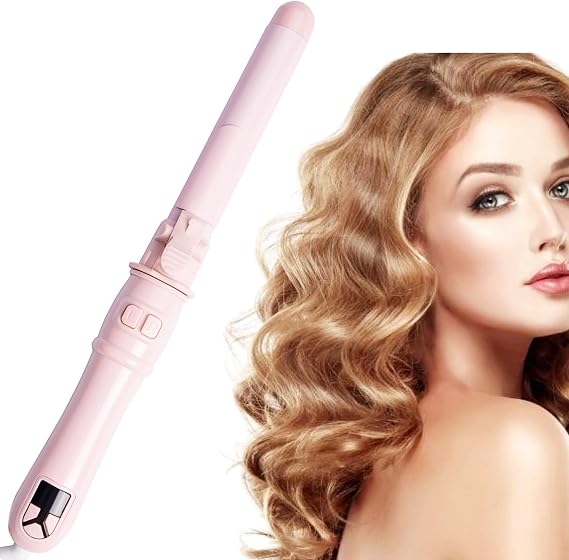 1.1 inch Automatic Curling Wand Rotating Curling Iron for Long Short Hair, Automatic Hair Curler with LED Display, Professional Hair Styling Irons Fast Heating (Light Pink)
