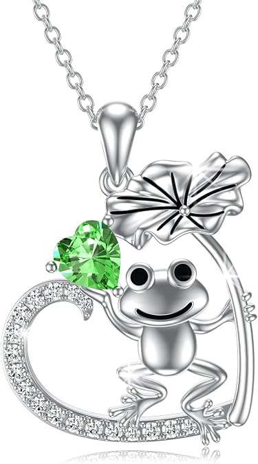 Frog Necklace Sterling Silver Heart Frog Necklace with Crystal Jewelry Gift for Women