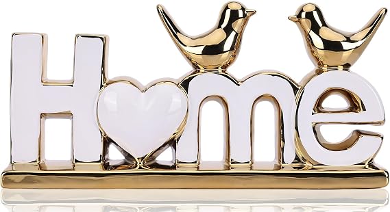 DOVDOV White and Gold Ceramic Home Sign, White and Gold Bird Sculpture, Modern Creative Decorative Sculpture, Suitable for Living Room Coffee Tables, TV cabinets, entryways, and Display Shelves.