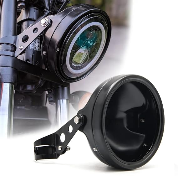7" 7 Inch Black Headlight Housing Bucket Compatible with for KAWASAKI Honda Yamaha Chopper Cafe Racer Bobbe