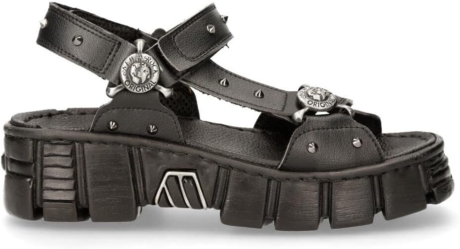 New Rock Boots BIOS120-V1 Unisex Metallic Black Vegan Leather Sandal Punk Rock