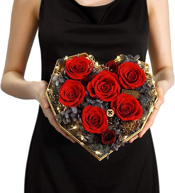 Fresh Red Roses Real Preserved Roses in a Heart Shaped Box Rose Box - Luxury Gift for Her Birthday Anniversary Valentine's Day (Red) B 181813CM (B 24 * 24 * 18CM)