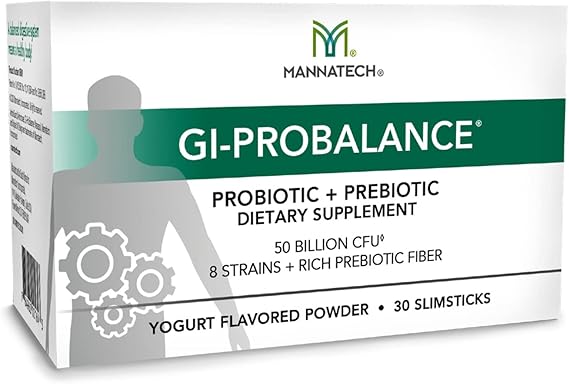 Mannatech - GI-ProBalance - Yogurt Flavor - 30 Slimsticks | Contains 50 Billion CFU, 8 Probiotic Strains, Prebiotic Fiber, MannaBiotic Blend, Supports Gut Health, Powder Formula