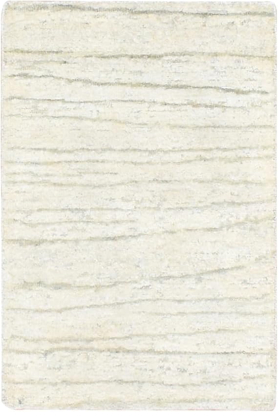 2x3 Pearl White Hand Knotted Pure Silk Oriental Rug, Modern Wavy Design, Lush Plush Mat