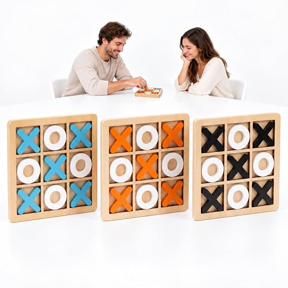 3PCS Tic Tac Toe, Noughts and Crosses Family Games Set, Portable Travel Entertainment, Blue White Orange White and Black White Boards