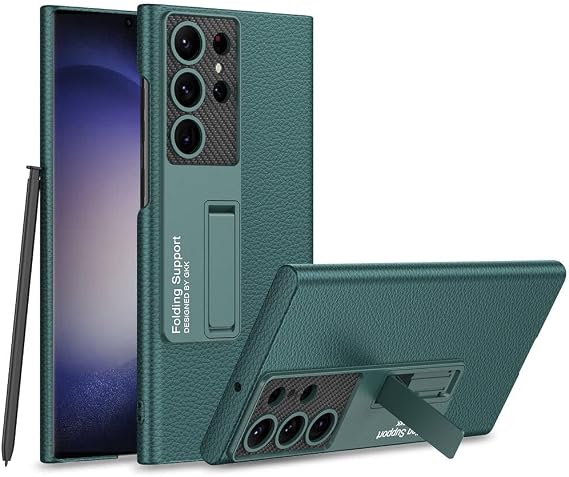 Aksesuarcim Samsung Galaxy S24 Ultra ile Uyumlu Kılıfı Kamera Lens Korumalı Stand Olabilen İnce Sert Silikon Kapak Kıpta Koyu Yeşil