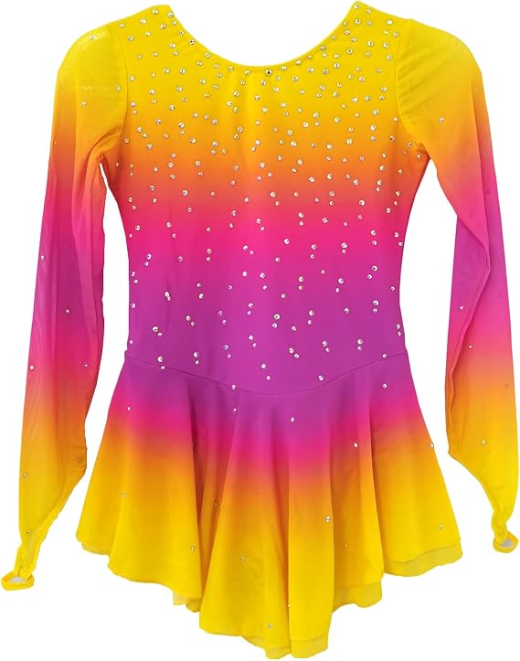 Girl's Yellow Gradient Ice Figure Skating Dress Professional Competition Performance Costume