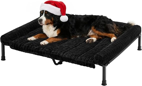 Veehoo Elevated Dog Bed with Fluffy Plush Bolster Cushion, Dog Couch Bed