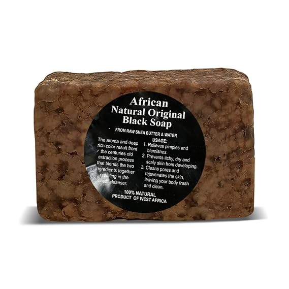 HERBOGANIC Raw African Black Soap Bar - 16 oz - 100% Pure and Organic | Natural Black African Soap bar for acne, Eczema, blackheads | Use as face wash and body wash - Pack of 1