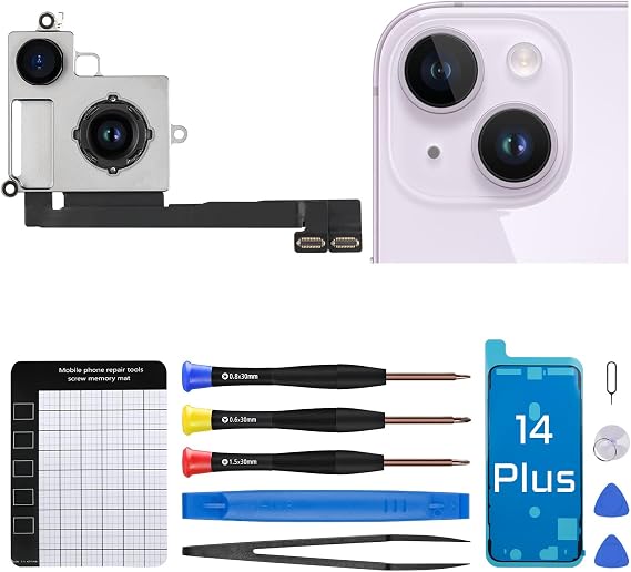 for iPhone 14 Plus Rear Camera Replacement for iPhone 14plus 12MP 4K Video Main Back Camera Replace Full Repair Tools Kit with Magnetic Pad Screwdriver A2632 A2885 A2886 A2887 A2896