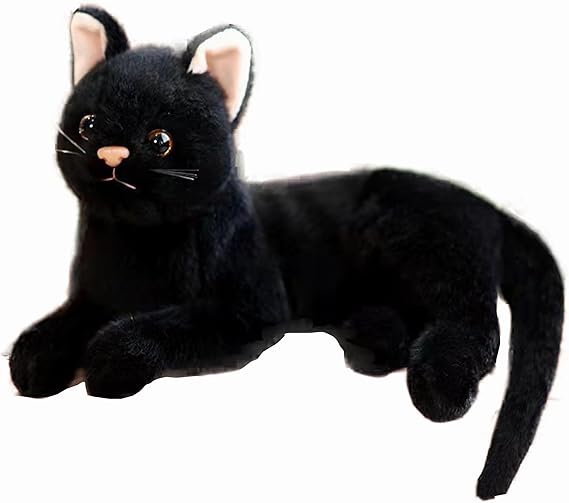 Black Cat Plush Soft Plush Cat Toy, 12 inch Realistic Black Cat Stuffed Animal Gifts for Boys and Girls (Black)