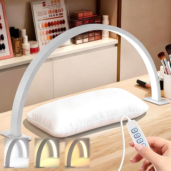 Nail Light for Desk, 21'' Half Moon Light for Nail Desk, 3 Colour Modes and Brightness Nail Desk Lamp, USB Powered Nail Desk Light for Nail Tech Beauty Eyelash Tattoo Crafts (White) [Energy Class A]