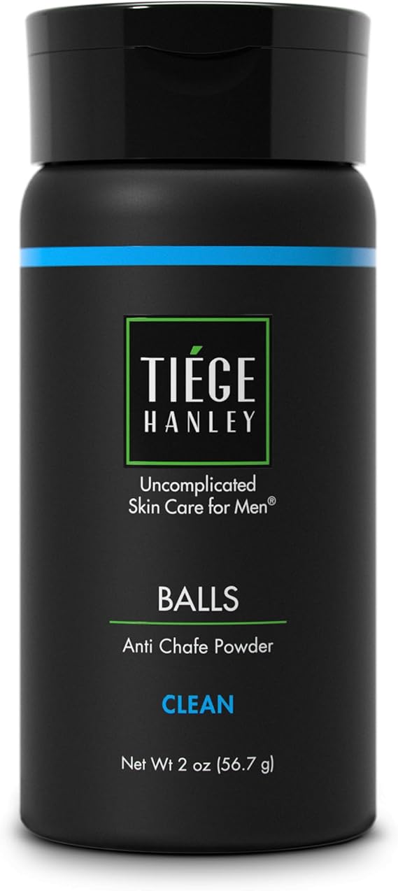 Tiege Hanley Anti-Chafe Powder for Men, Clean Scent, Cooling, 2 Oz | Men's Skin Care, Body Powder Deodorant for Foot, Thigh & Groin, Fresh Moisture Control, With Eucalyptus & Spearmint