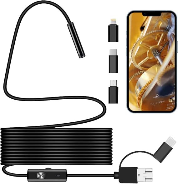 Snake Inspection Borescope,Inspection Camera With Light,Type C Endoscope Insp/ection Camera,Drain Ca/mera with Light, 6 Led Lights,Telescopic Ca/mera,IP67 Waterproof Endoscope（1m Flexible Wire）