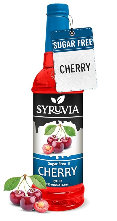 Syruvia Sugar Free Cherry Syrup, Flavored Syrup for Drinks, Lemonades, Iced Teas, and Desserts 25.4 fl oz