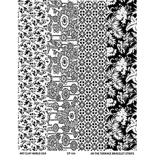 On The Terrace Full Length Low Relief Texture Sheet, 10in x 2in Each of Birds in Trees, Lined Flowers, Cherry Blossoms, and Spring Garden