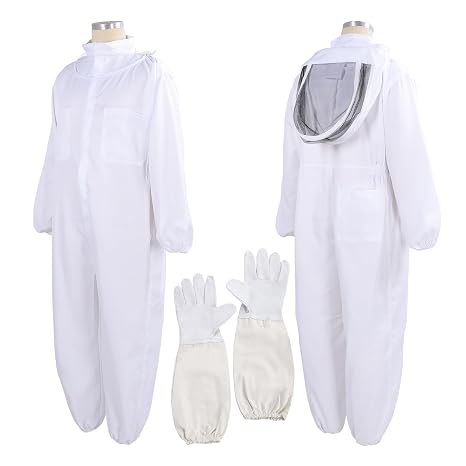 Bee Suits Bee Keeper, Bee Suit for Men Women, with Glove &Ventilated Hood, Ventilated Hood Bee Keeping Starter kit for Backyard and Bee Keeper (L)