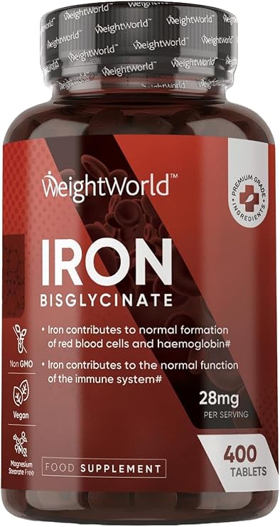 WeightWorld Chelated Iron Pills 28mg | Gentle Iron Supplement, 400 Servings