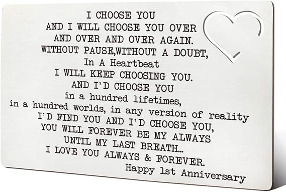 THRXOBN 1st Anniversary Card Gifts for Him, Husband, Anniversary Cards Gift for Men, Romantic Engraved Metal Wallet Insertt, Thank You Gifts for Men, Birthday Christmas for Men-WWI27