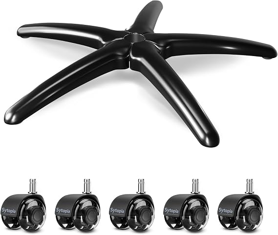 Sytopia 28'' (70 cm) Heavy-Duty Metal Office Chair Base Replacement with 5 Wheels, Reinforced Base for Managerial & Executive Chairs, Compatible with 2" Gas Cylinder, Black