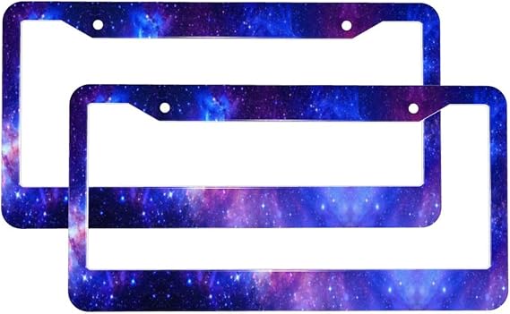 2 Pcs License Plate Frames Purple Blue Galaxy 2 Holes Front License Plate Holder Rust-Proof Car Plate Cover Decor for Women Men Universal Automotive Exterior Accessories with Screw Caps