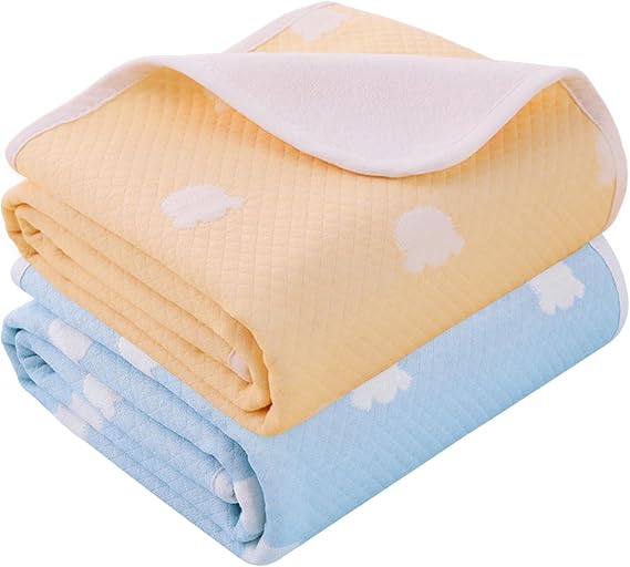 2 Pack Baby Diaper Changing Pad, Waterproof Change Mat, Nappy Change Mat Unisex Infant 70 * 90cm, Portable Unisex Newborn Diapering Sheet Protector Cotton Absorbent Sheet Bed Pads(Blue & Yellow)