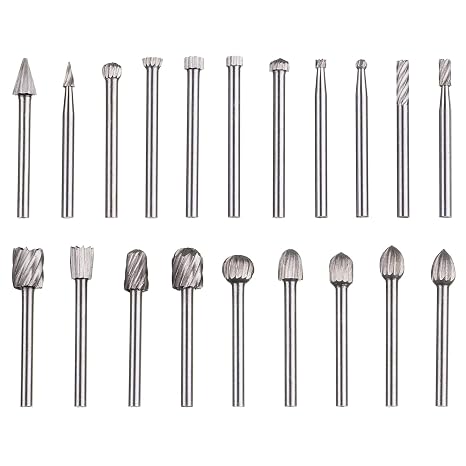 20Pcs Wood Carving Bits Set Compatible with Dremel Rotary Tools, 2.7mm-12mm