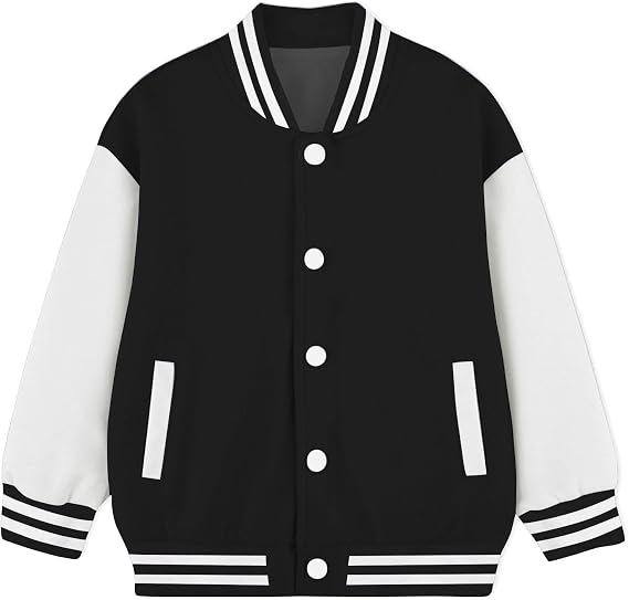 Cromoncent Kids Varsity Baseball Bomber Jacket Uniform Unisex Boys Girls